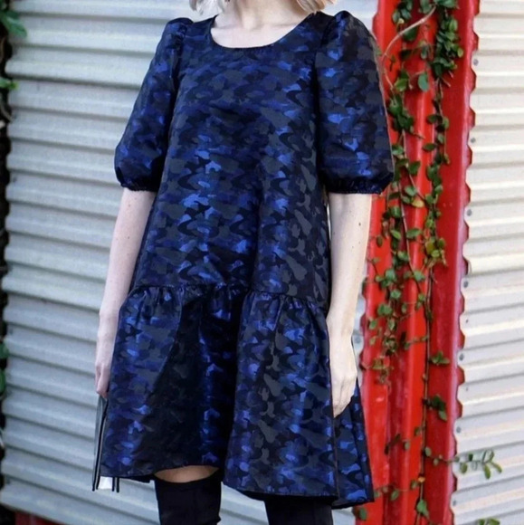 Zara Blogger's Favorite Jacquard Metallic Blueblack Oversized Women's Dress S. - Picture 1 of 16